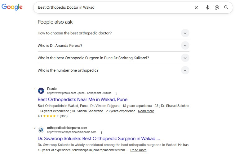 Dr. Swaroop Google ranking 1