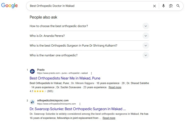 Dr. Swaroop Google ranking 1