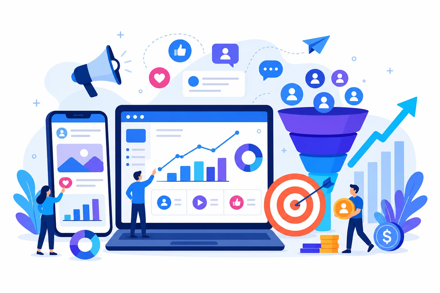 Social media and performance marketing illustration