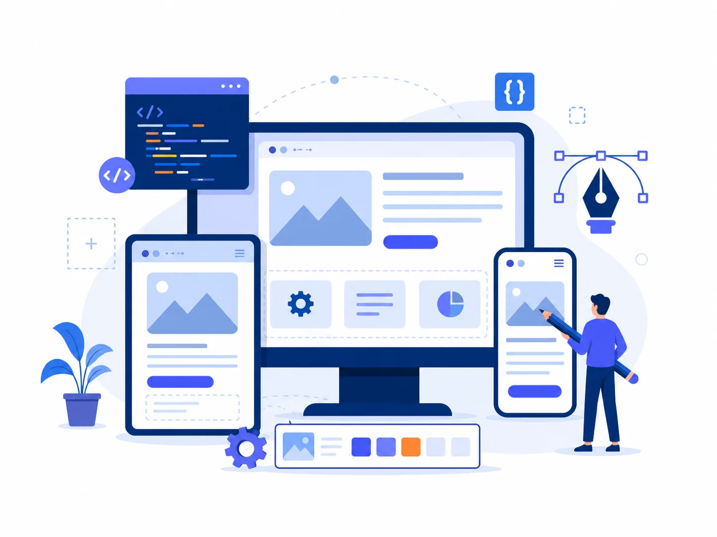 Responsive website design and development illustration